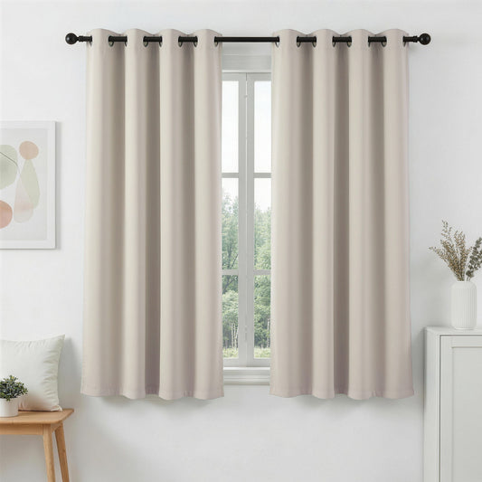 Artiss Blockout Curtains 2X 132x160cm Thermal Eyelet Beige