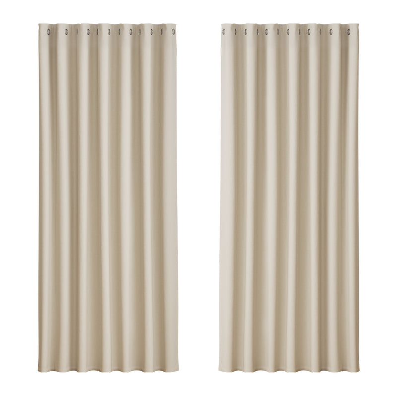 Artiss Blockout Curtains Eyelet 240x230cm Beige 2 Pack