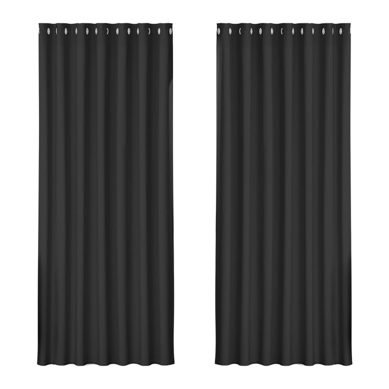 Artiss Blockout Curtains Eyelet 240x230cm Black 2X