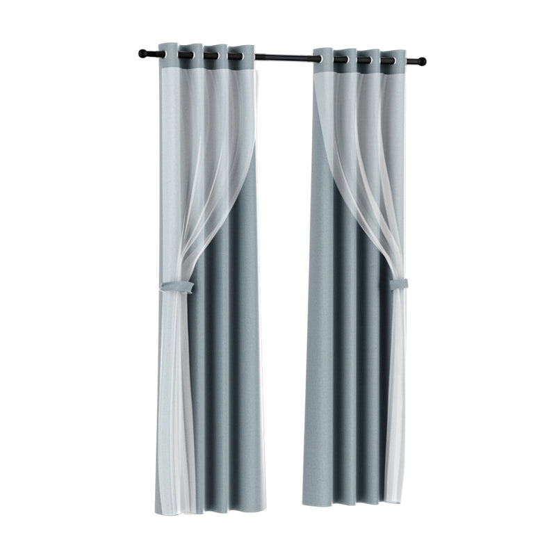 Artiss Blockout Sheer Curtains 132x242cm Light Grey 2 Pack