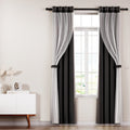 Artiss Blockout Sheer Curtains 132x274cm Black 2 Pack