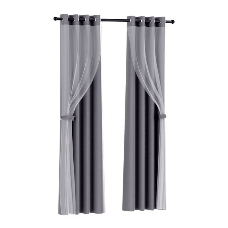 Artiss 2X 132x274cm Blockout Curtains Charcoal