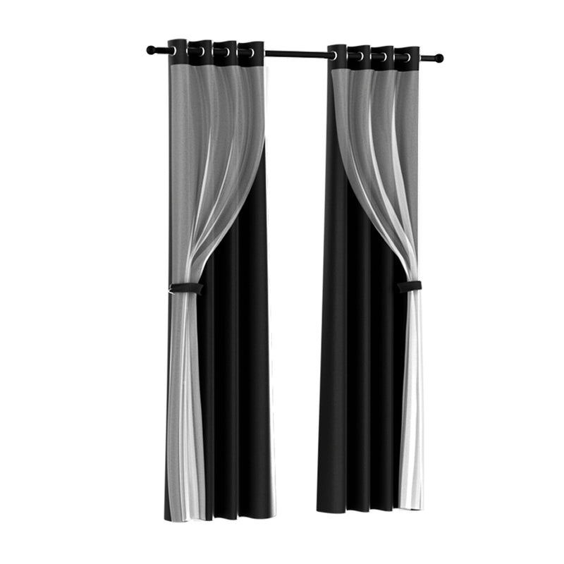 Artiss 2x 132x304cm Blockout Sheer Curtains Black
