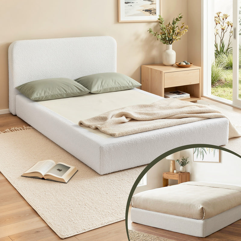 Artiss Compression Bed Frame Double Boucle Cream White No Assembly
