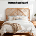 Artiss QUEEN Bed Headboard Rattan Pine FRED Design