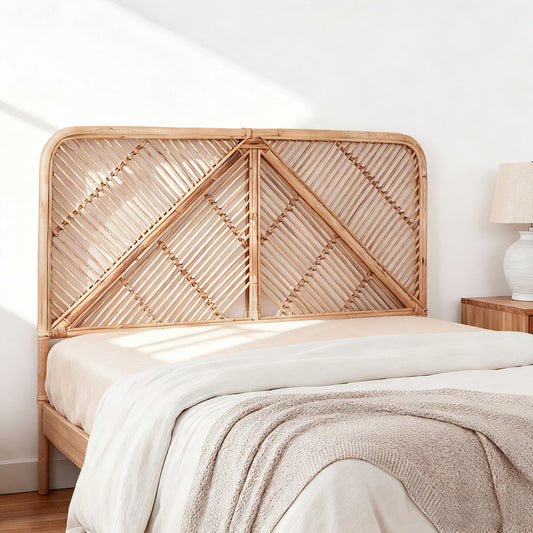 Artiss Bed Headboard QUEEN Bedhead Rattan - FRED Pine