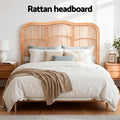 Artiss QUEEN Bed Headboard Rattan Pine Nero 150cm