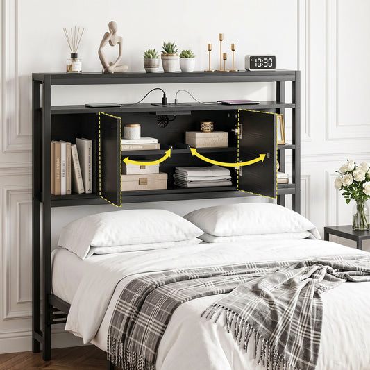 Artiss Bed Headboard KING SINGLE Hidden Storage Bedhead Charging Station Black