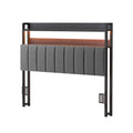 Artiss Double Headboard Charging Station Storage LED Light Grey Upholstered