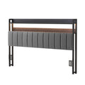 Artiss King Headboard Charging Station Storage LED Light Grey Upholstered