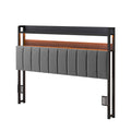 Artiss Queen Headboard Charging Station Storage LED Light Grey Upholstered