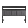 Artiss Queen Headboard Charging Station Storage LED Light Grey Upholstered