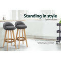 Artiss 2x Bar Stools Padded Linen Grey Wooden Seat