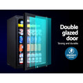 Devanti 115L Bar Fridge Glass Door Black LED Light