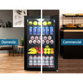 Devanti 115L Bar Fridge Glass Door Black LED Light