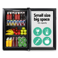 Devanti 70L Bar Fridge Glass Door Black Light