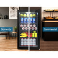 Devanti 98L Bar Fridge Glass Door Black Freezer