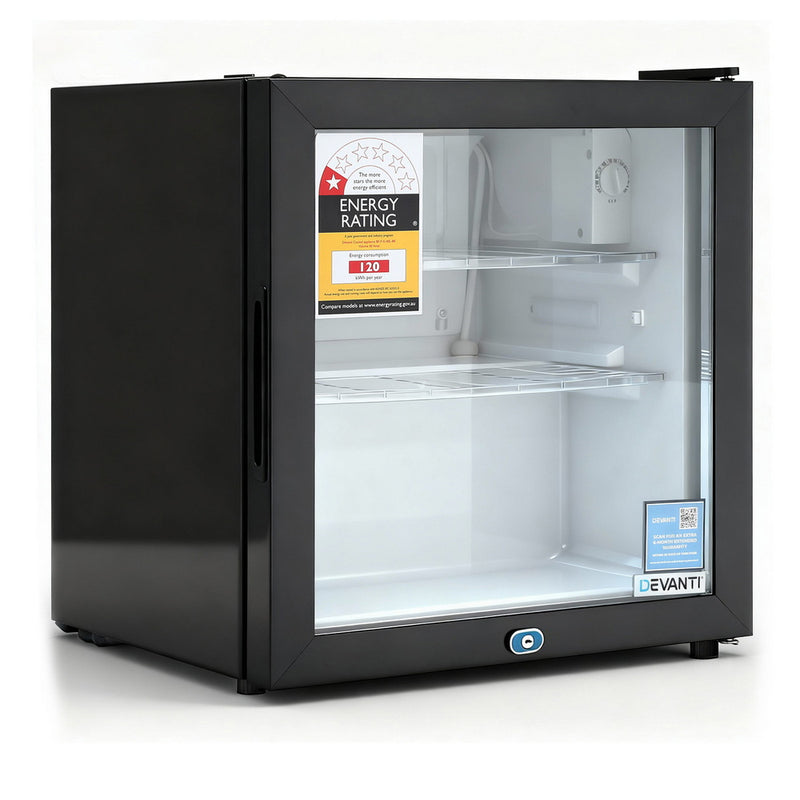 Devanti 40L Bar Fridge Glass Door Black Countertop Mini Cooler