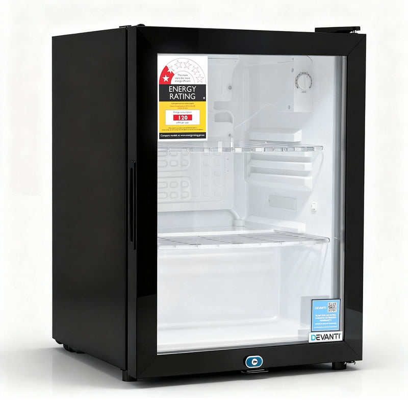 Devanti 56L Bar Fridge Glass Door Black Countertop Mini Cooler