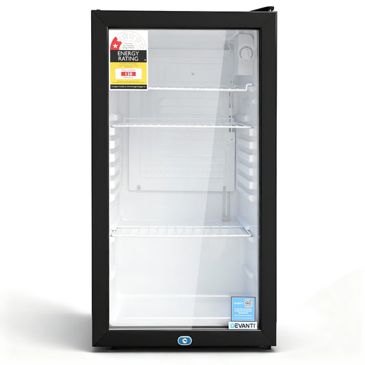Devanti 78L Bar Fridge Glass Door Black Countertop Cooler
