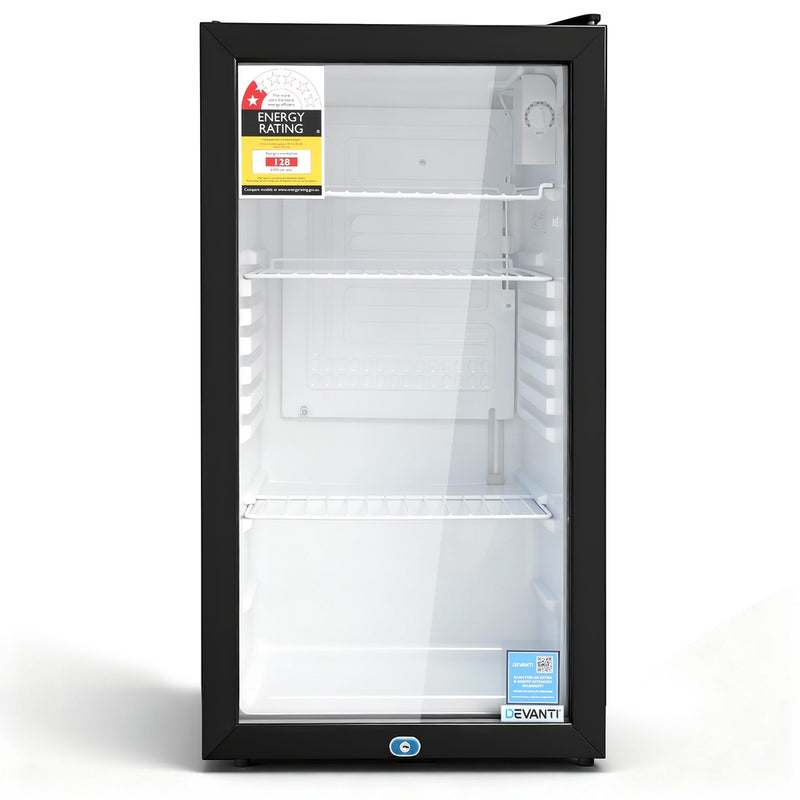 Devanti 78L Bar Fridge Glass Door Black Countertop Cooler