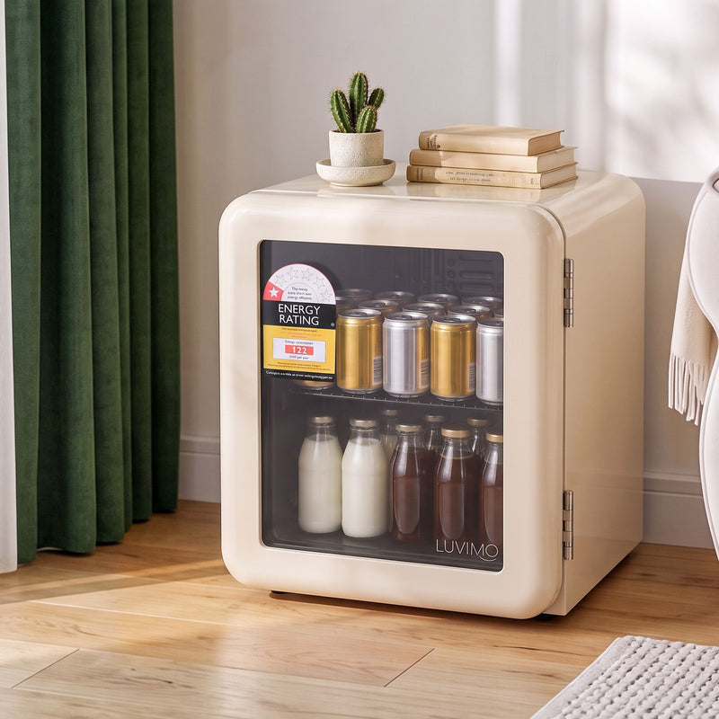 LUVIMO 48L Bar Fridge Mini Refrigerator Glass Door Aesthetics Cooler