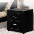 Artiss Bedside Table 2 Drawers Black Leather Side Table