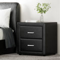 Artiss Bedside Table 2 Drawers Black Leather Side Table