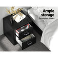 Artiss Bedside Table 2 Drawer Black Leather Side Table