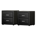 Artiss Bedside Table 2 Drawer Black Leather Side Table