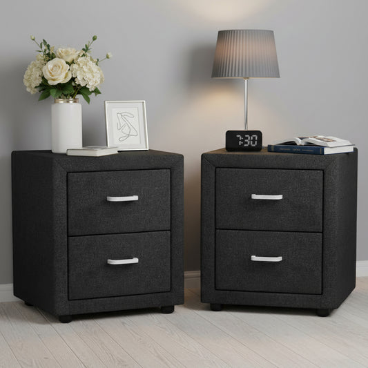 Artiss 2X Bedside Table 2 Drawers Fabric Charcoal