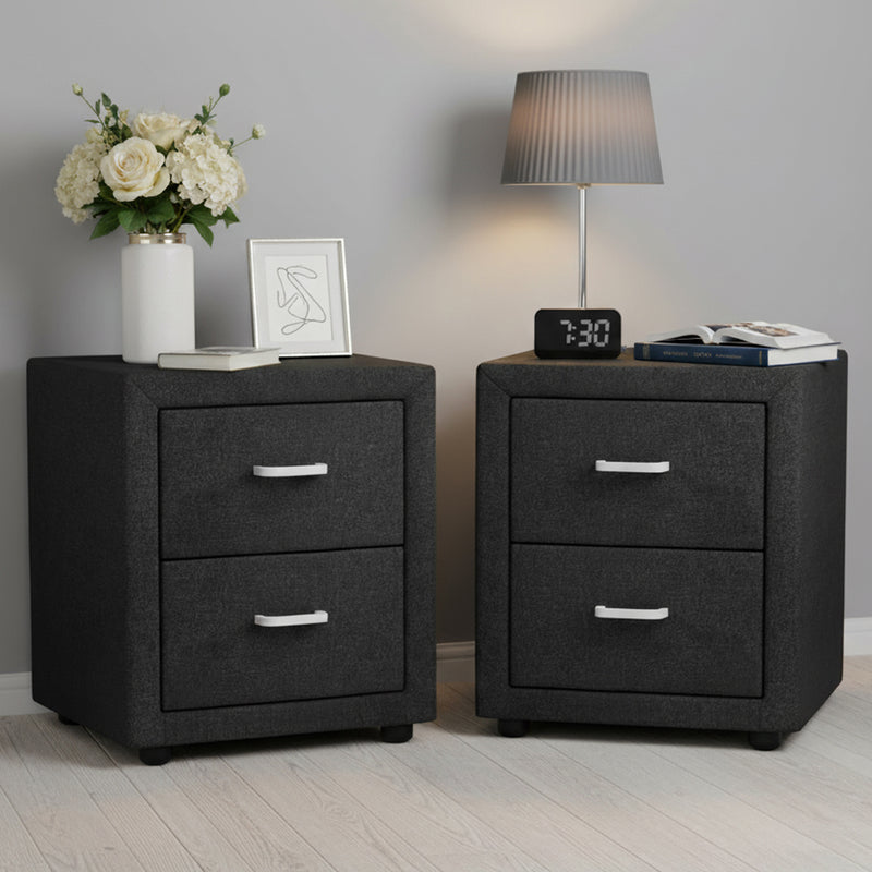 Artiss 2X Bedside Table 2 Drawers Fabric Charcoal