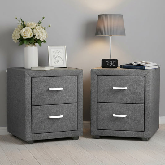 Artiss 2X Bedside Table 2 Drawers Grey Fabric Side Table