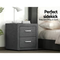 Artiss 2X Bedside Table 2 Drawers Grey Fabric Side Table