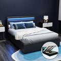 Artiss DOUBLE Bed Frame Gas Lift Storage LED Black