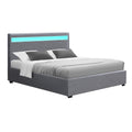 Artiss DOUBLE Bed Frame LED Gas Lift Storage Grey COLE