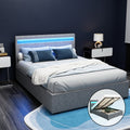 Artiss DOUBLE Bed Frame LED Gas Lift Storage Grey COLE