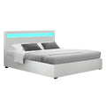 Artiss DOUBLE Bed Frame Gas Lift LED Storage White COLE