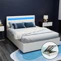 Artiss DOUBLE Bed Frame Gas Lift LED Storage White COLE