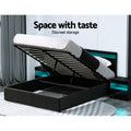 Artiss QUEEN Bed Frame Gas Lift LED Black COLE