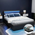 Artiss QUEEN Bed Frame Gas Lift LED Black COLE