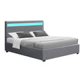 Artiss QUEEN Bed Frame LED Gas Lift Storage Grey COLE