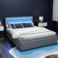 Artiss QUEEN Bed Frame LED Gas Lift Storage Grey COLE