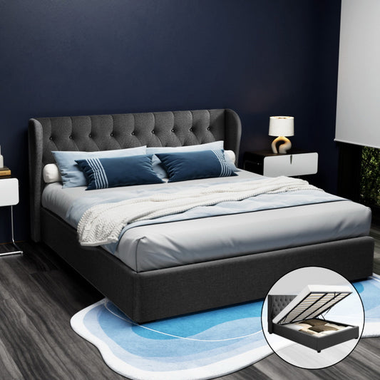 Artiss KING Gas Lift Bed Frame Storage Charcoal