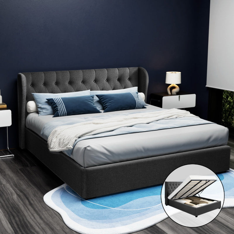 Artiss KING Gas Lift Bed Frame Storage Charcoal
