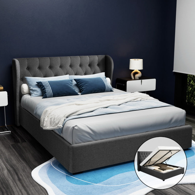 Artiss QUEEN Gas Lift Bed Frame Charcoal Storage