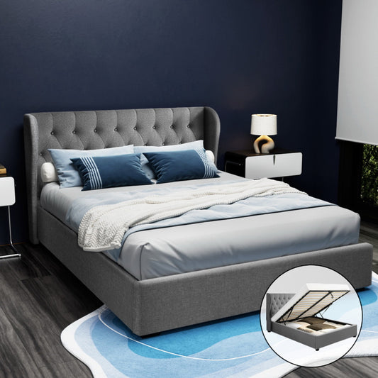 Artiss QUEEN Bed Frame Gas Lift Storage Grey ISSA