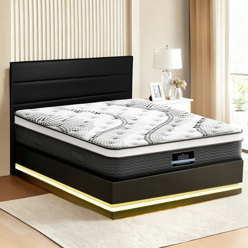 Artiss RGB LED QUEEN Bed Frame 32cm Giselle Mattress Set