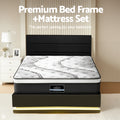 Artiss RGB LED QUEEN Bed Frame 32cm Giselle Mattress Set