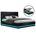 Artiss DOUBLE Bed Frame LED Gas Lift Storage Black LUMI